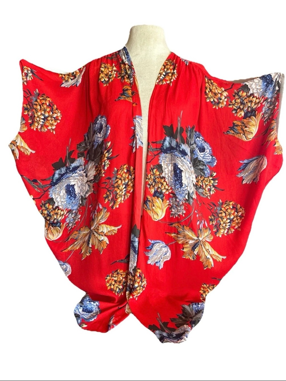 Umgee Floral Cocoon Kimono Cardigan Wrap Open Front Multicolored Size M-L